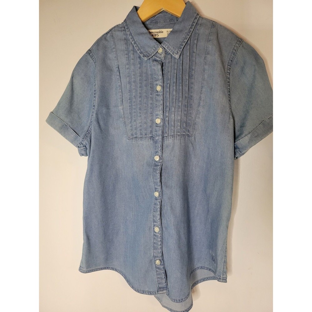 Abercrombie Kids Girls Denim Button Up Shirt Size 11-12 Short Sleeve Blouse